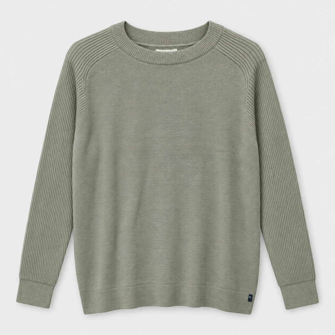 Men Crew Neck Knit Pullover in Olive - flat product view