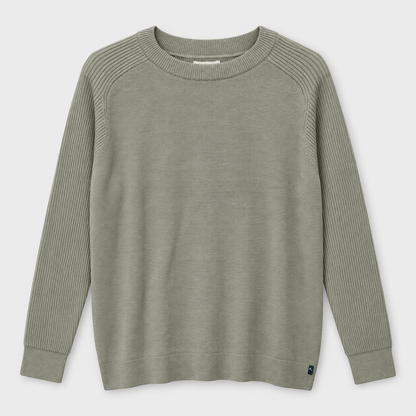 Men Crew Neck Knit Pullover in Olive - flat product view