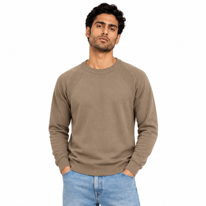 Man wearing Crew Neck Knit Pullover in Coffee - model photo