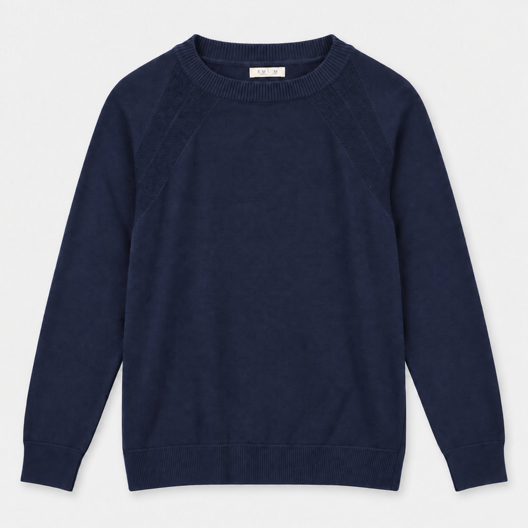 Men Crew Neck Knit Pullover in Navy - flat product view