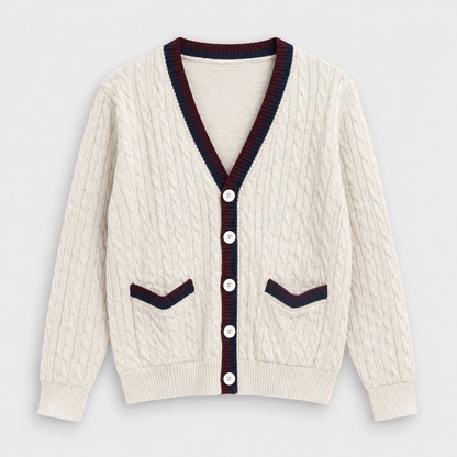 Men Button Front Knit Jacket in Cream - flat product view