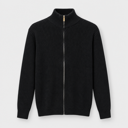 Men Full Zip Knit Jacket in Black - flat product view