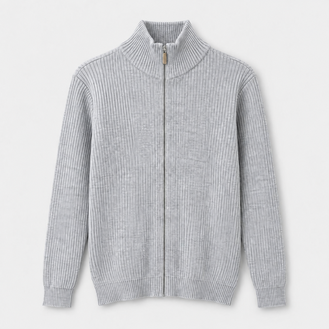 Men Full Zip Knit Jacket in Light Gray - flat product view