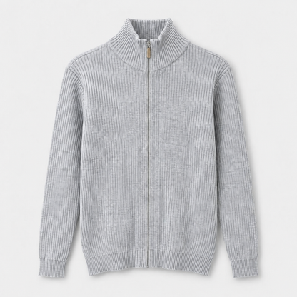 Men Full Zip Knit Jacket in Light Gray - flat product view
