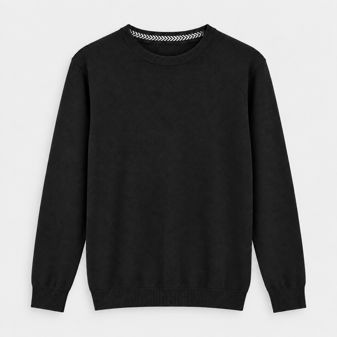 Men Crew Neck Knit Pullover in Black - flat product view