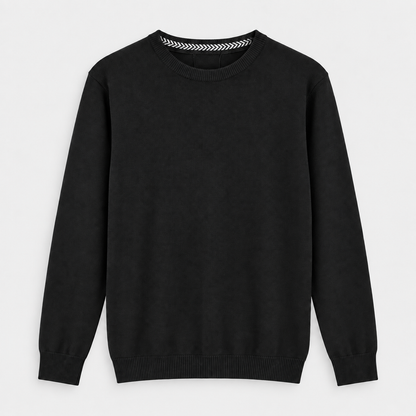 Men Crew Neck Knit Pullover in Black - flat product view