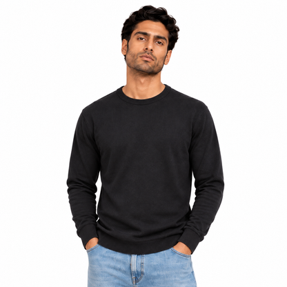 Man wearing Crew Neck Knit Pullover in Black - model photo