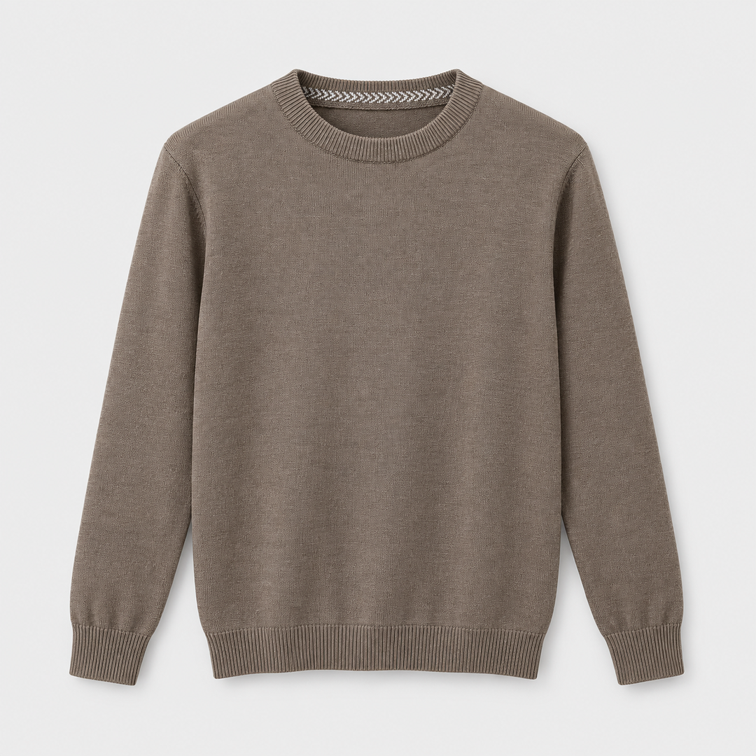 Men Crew Neck Knit Pullover in Coffee - flat product view