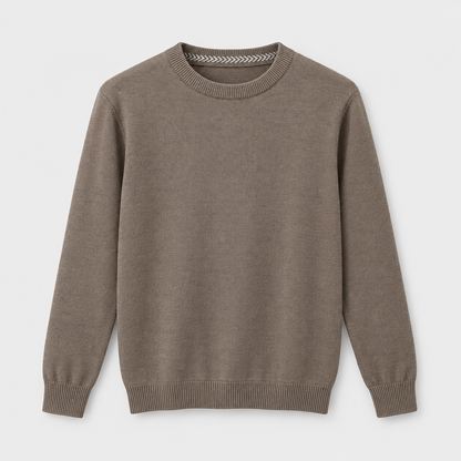 Men Crew Neck Knit Pullover in Coffee - flat product view
