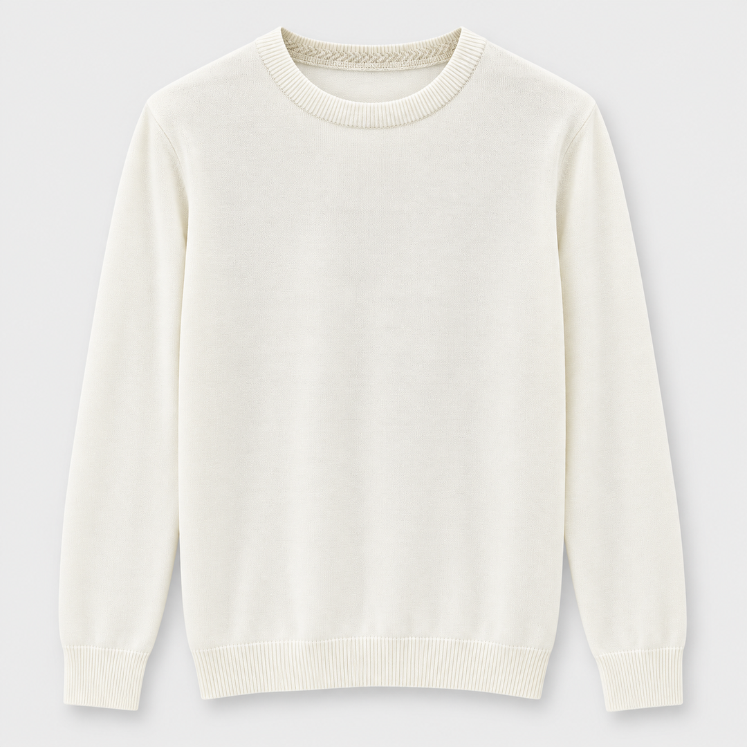 Men Crew Neck Knit Pullover in Cream - flat product view