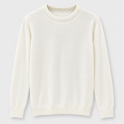 Men Crew Neck Knit Pullover in Cream - flat product view