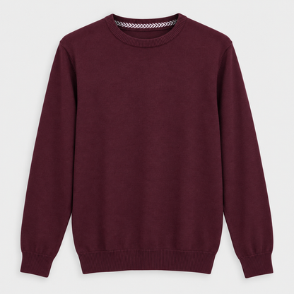 Men Crew Neck Knit Pullover in Dark Red - flat product view