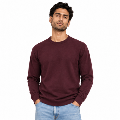 Man wearing Crew Neck Knit Pullover in Dark Red - model photo
