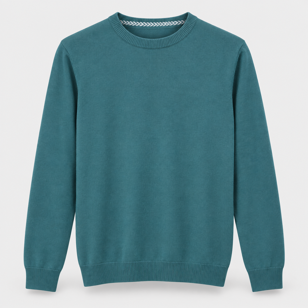 Men Crew Neck Knit Pullover in Green - flat product view