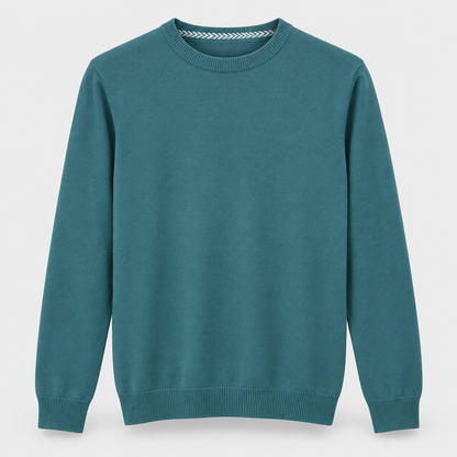 Men Crew Neck Knit Pullover in Green - flat product view
