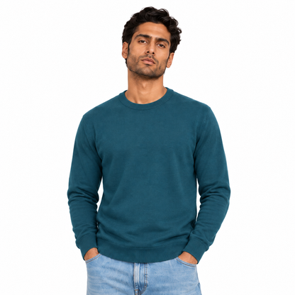 Man wearing Crew Neck Knit Pullover in Green - model photo