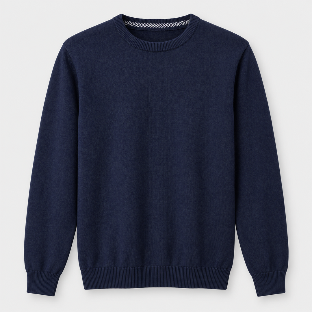 Men Crew Neck Knit Pullover in Navy - flat product view