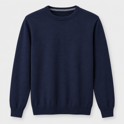 Men Crew Neck Knit Pullover in Navy - flat product view