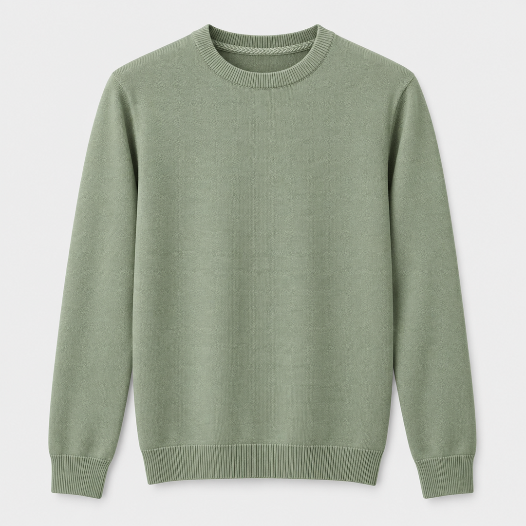 Men Crew Neck Knit Pullover in Olive - flat product view