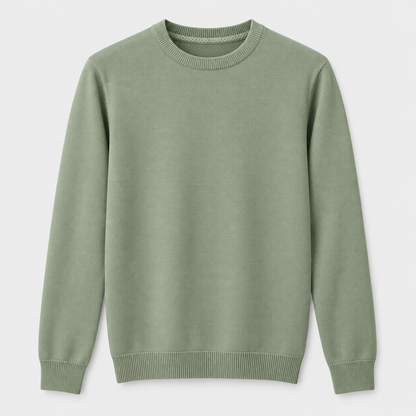 Men Crew Neck Knit Pullover in Olive - flat product view