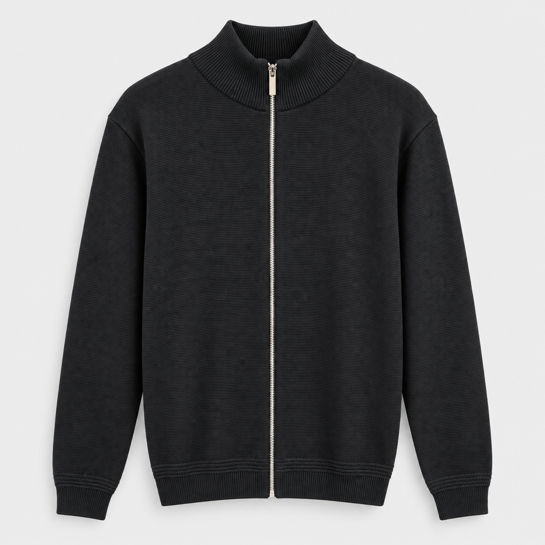 Men Full Zip Knit Jacket in Black - flat product view