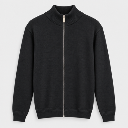 Men Full Zip Knit Jacket in Black - flat product view