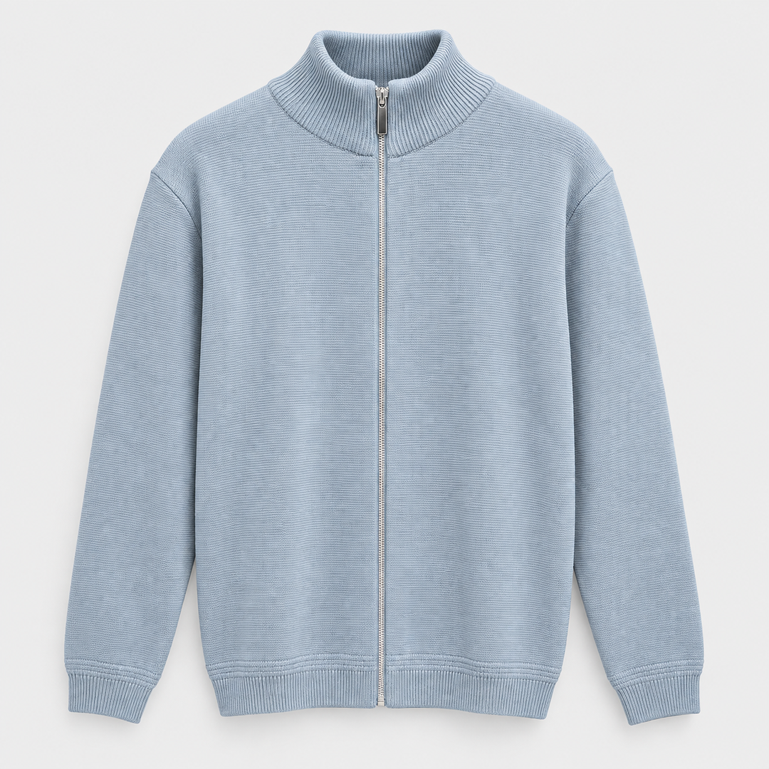 Men Full Zip Knit Jacket in Silver - flat product view