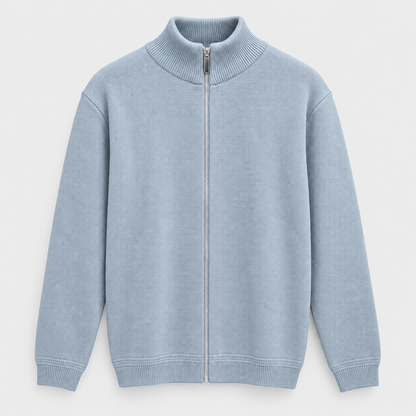 Men Full Zip Knit Jacket in Silver - flat product view
