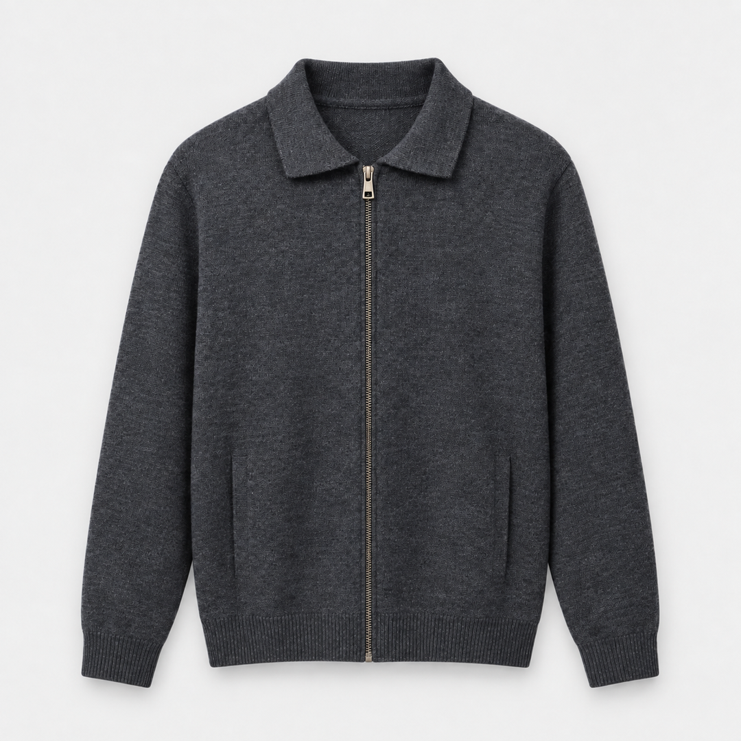 Men Full Zip Knit Jacket in Dark Gray - flat product view