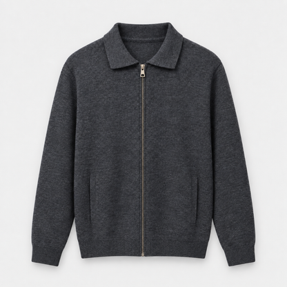 Men Full Zip Knit Jacket in Dark Gray - flat product view