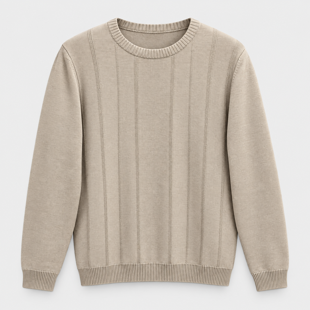 Men Crew Neck Knit Pullover in Beige - flat product view