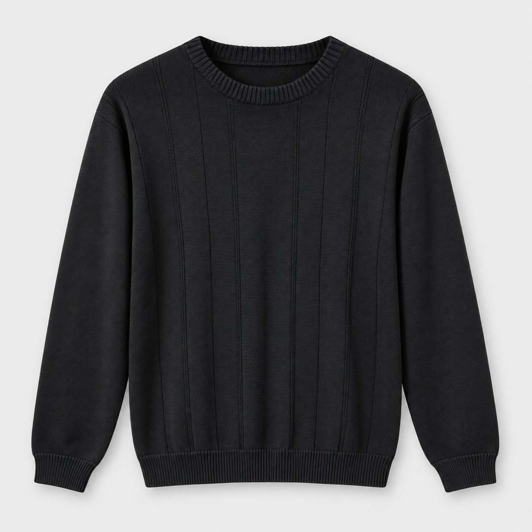 Men Crew Neck Knit Pullover in Black - flat product view