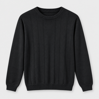 Men Crew Neck Knit Pullover in Black - flat product view