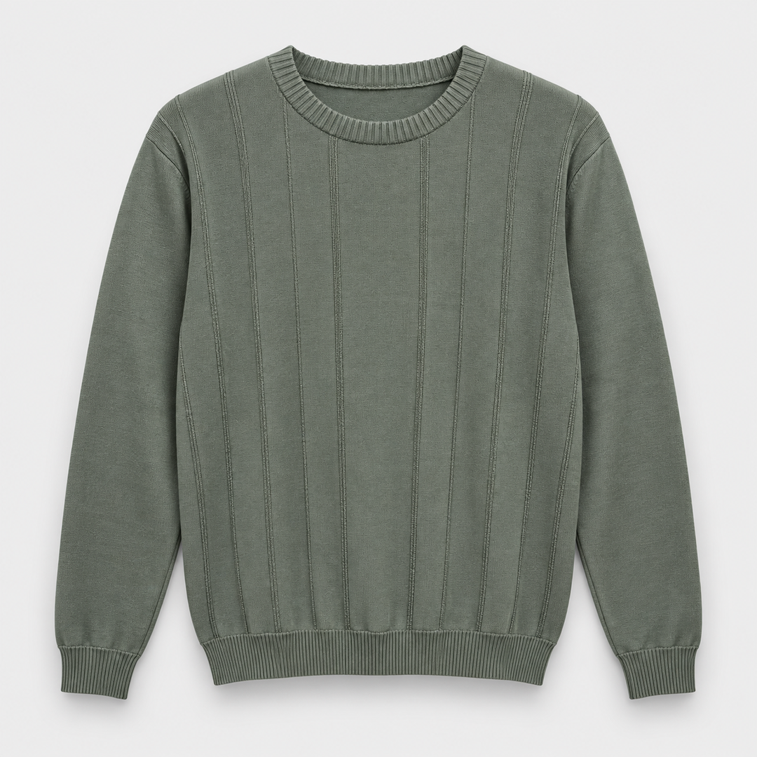 Men Crew Neck Knit Pullover in Olive - flat product view