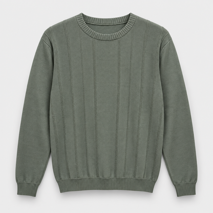 Men Crew Neck Knit Pullover in Olive - flat product view