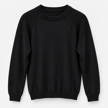 Men Raglan Crew Neck Knit Pullover in Black - flat product view