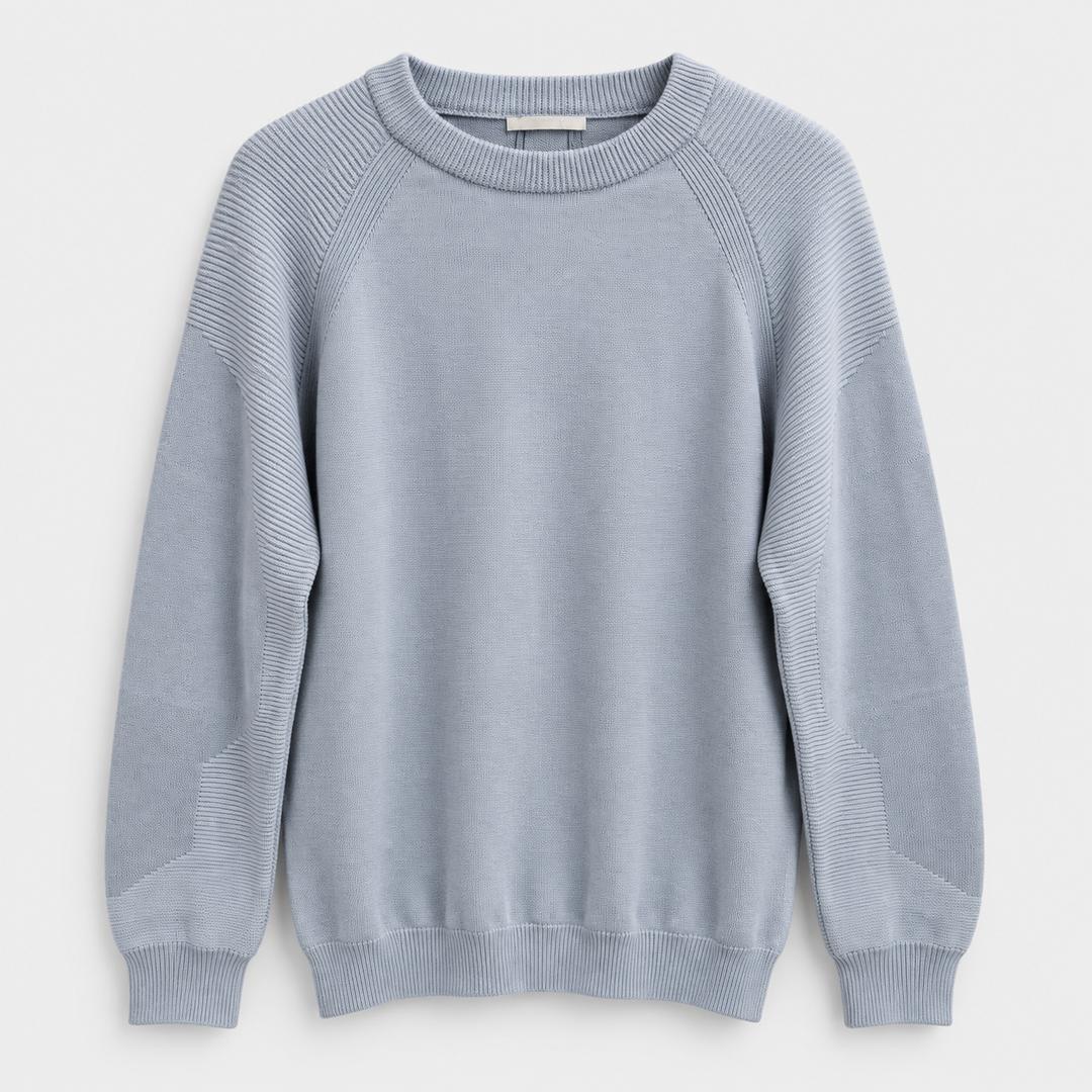 Men Raglan Crew Neck Knit Pullover in Light Gray - flat product view