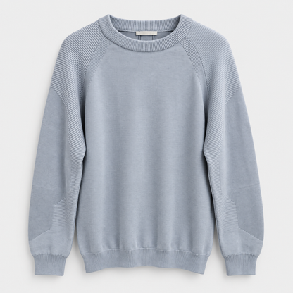 Men Raglan Crew Neck Knit Pullover in Light Gray - flat product view