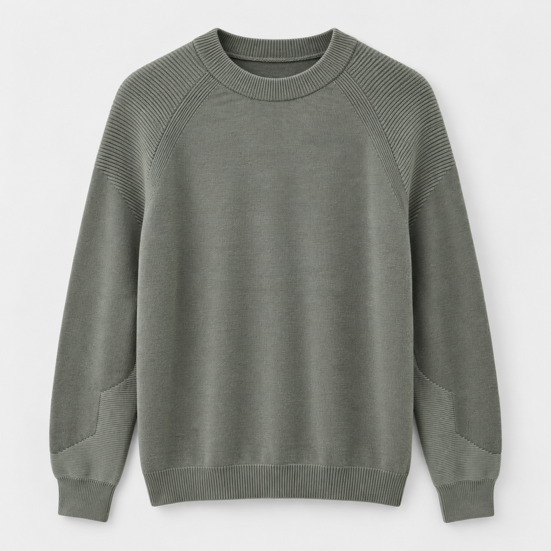 Men Raglan Crew Neck Knit Pullover in Olive - flat product view