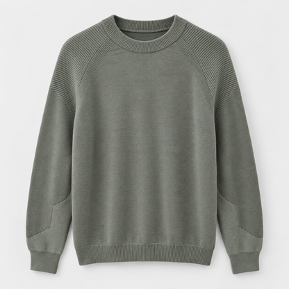 Men Raglan Crew Neck Knit Pullover in Olive - flat product view