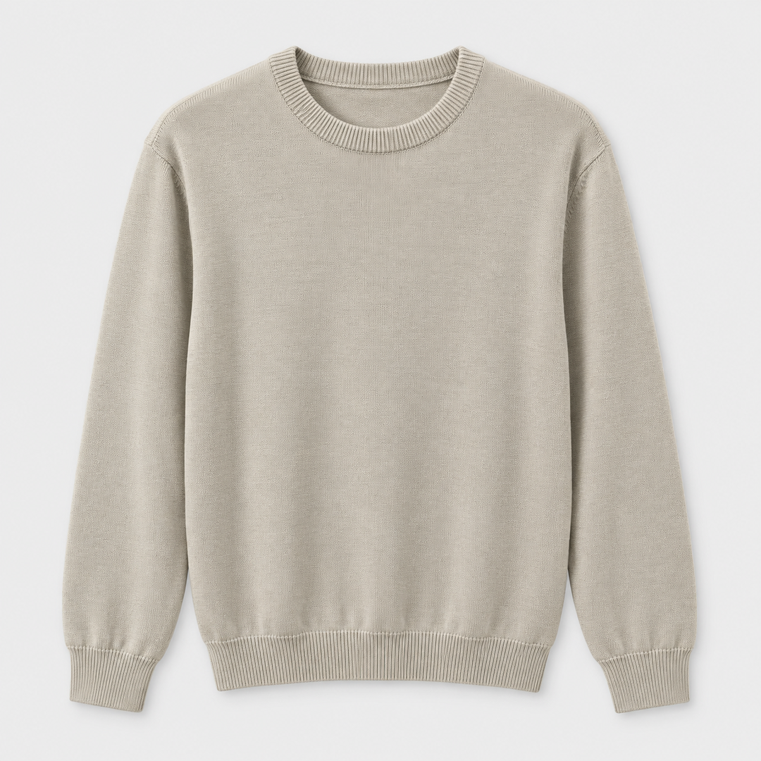 Men Crew Neck Knit Pullover in Beige - flat product view