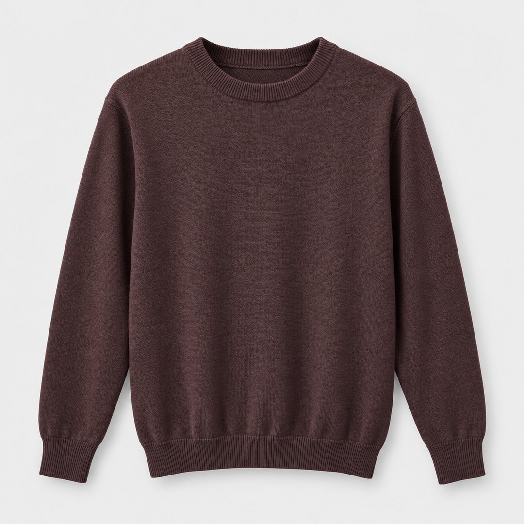 Men Crew Neck Knit Pullover in Brown - flat product view