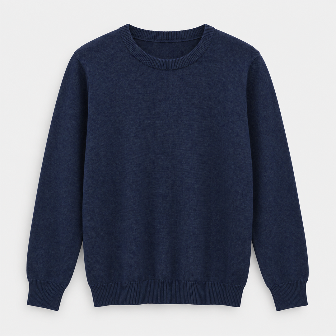 Men Crew Neck Knit Pullover in Navy - flat product view