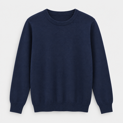 Men Crew Neck Knit Pullover in Navy - flat product view