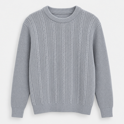 Men Textured Crew Neck Knit Pullover in Dark Gray - flat product view