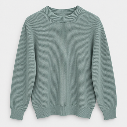 Men Ribbed Crew Neck Knit Pullover in Khaki - flat product view