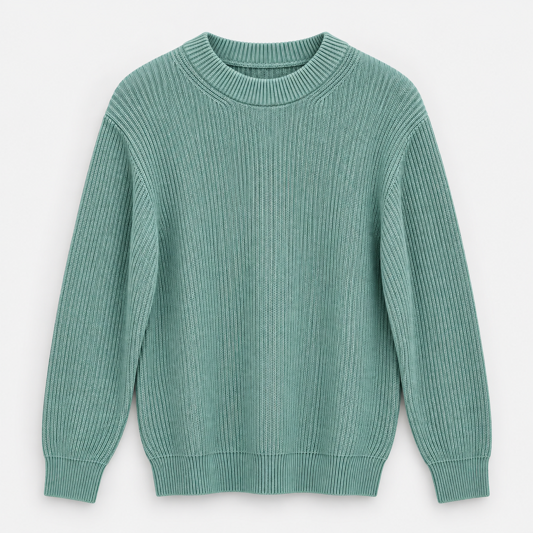 Men Ribbed Crew Neck Knit Pullover in Mint - flat product view