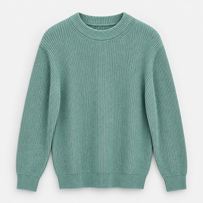 Men Ribbed Crew Neck Knit Pullover in Mint - flat product view