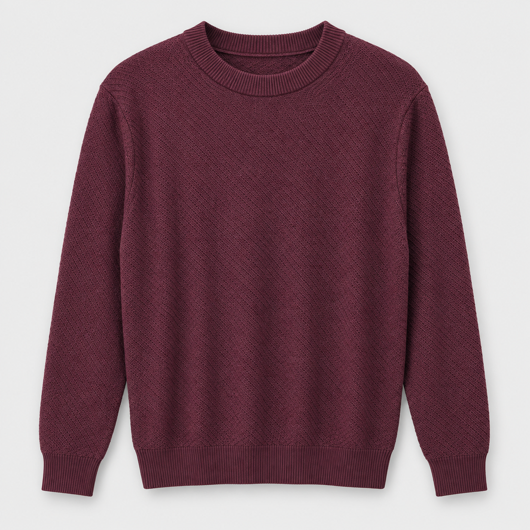 Men's Diamond Textured Crew Neck Pullover in Burgundy product view