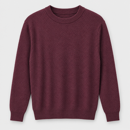 Men's Diamond Textured Crew Neck Pullover in Burgundy product view